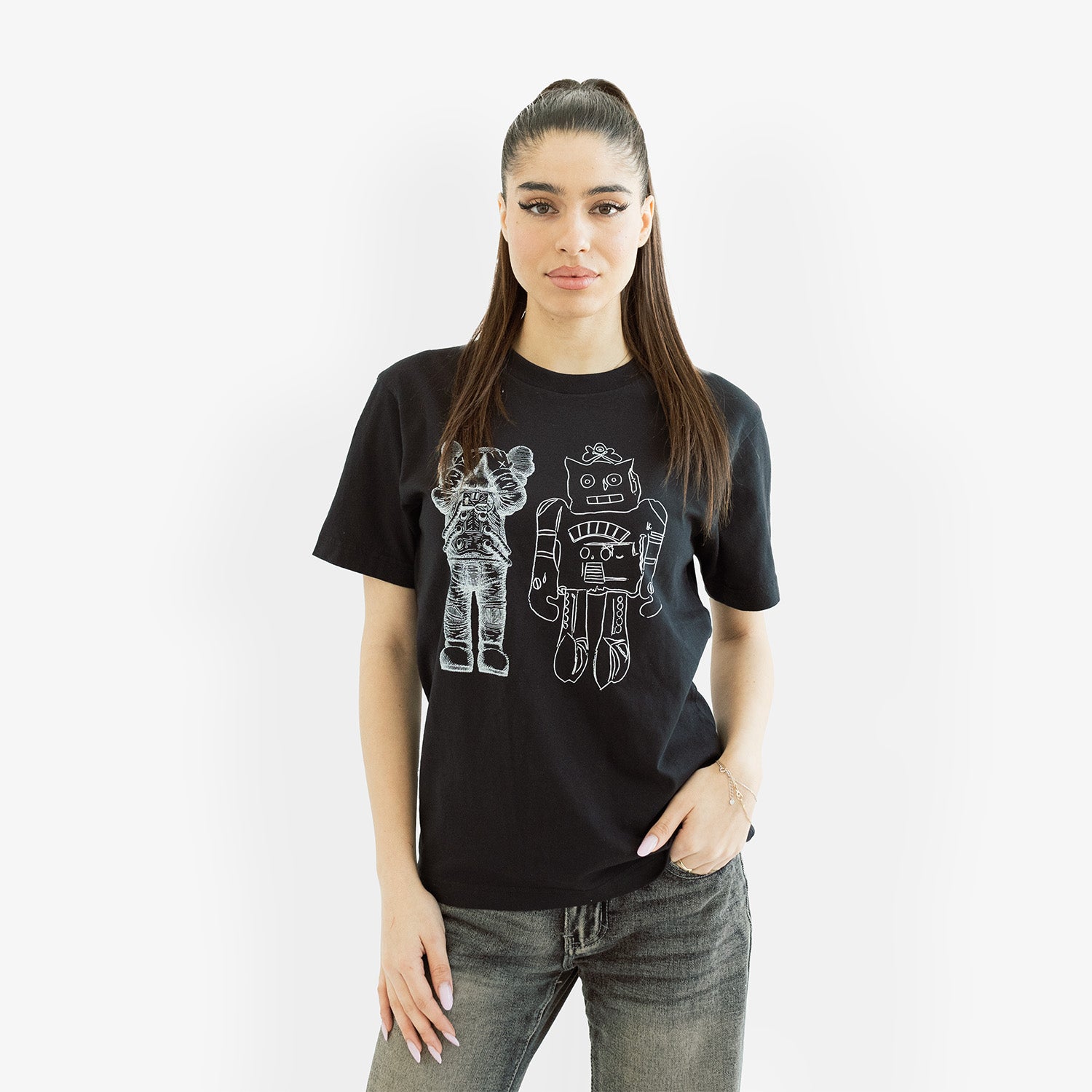 Tricou KAWS x Uniqlo Warhol "Black Robot"