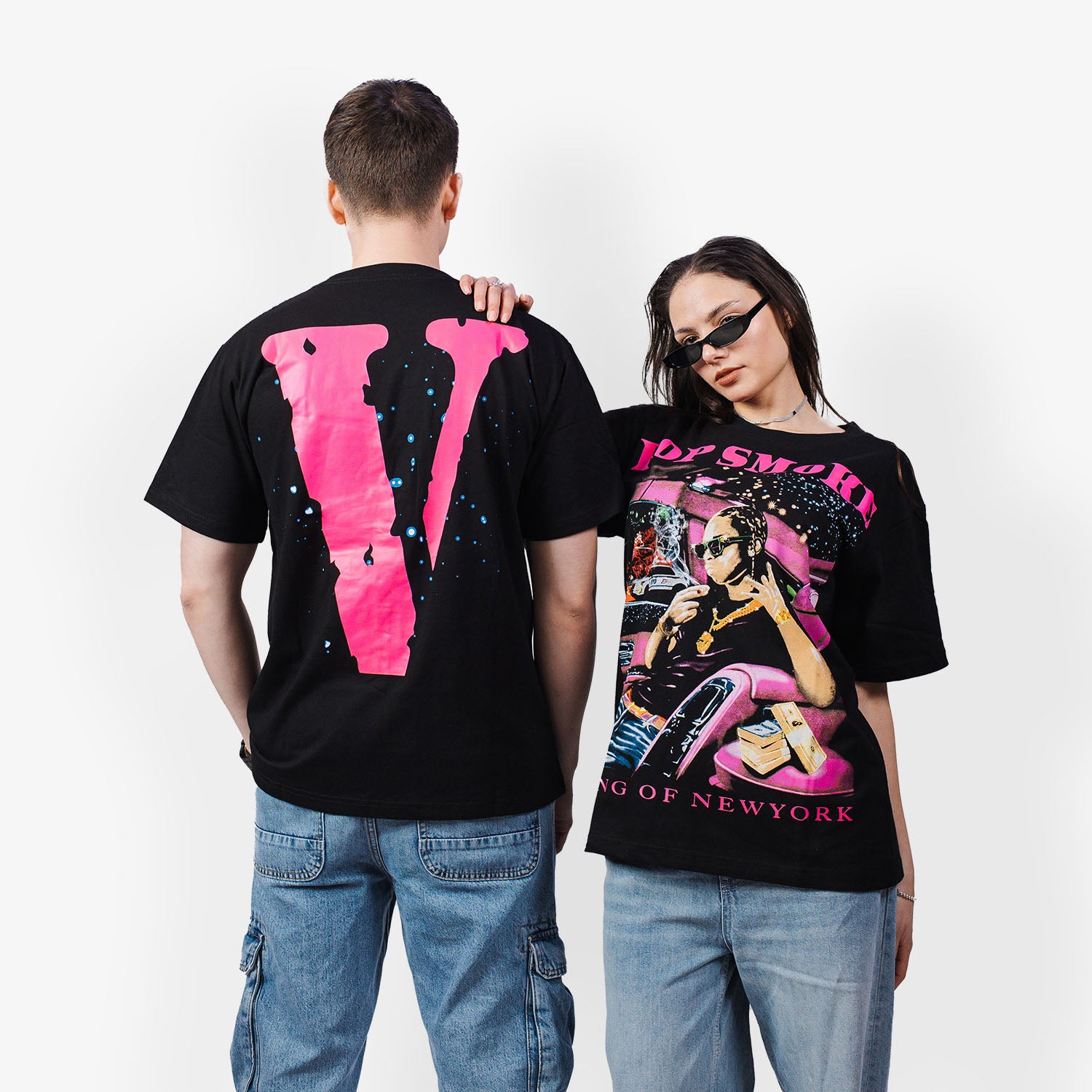 VLONE x Pop Smoke King of NY Pink on 2024 Black T-shirt