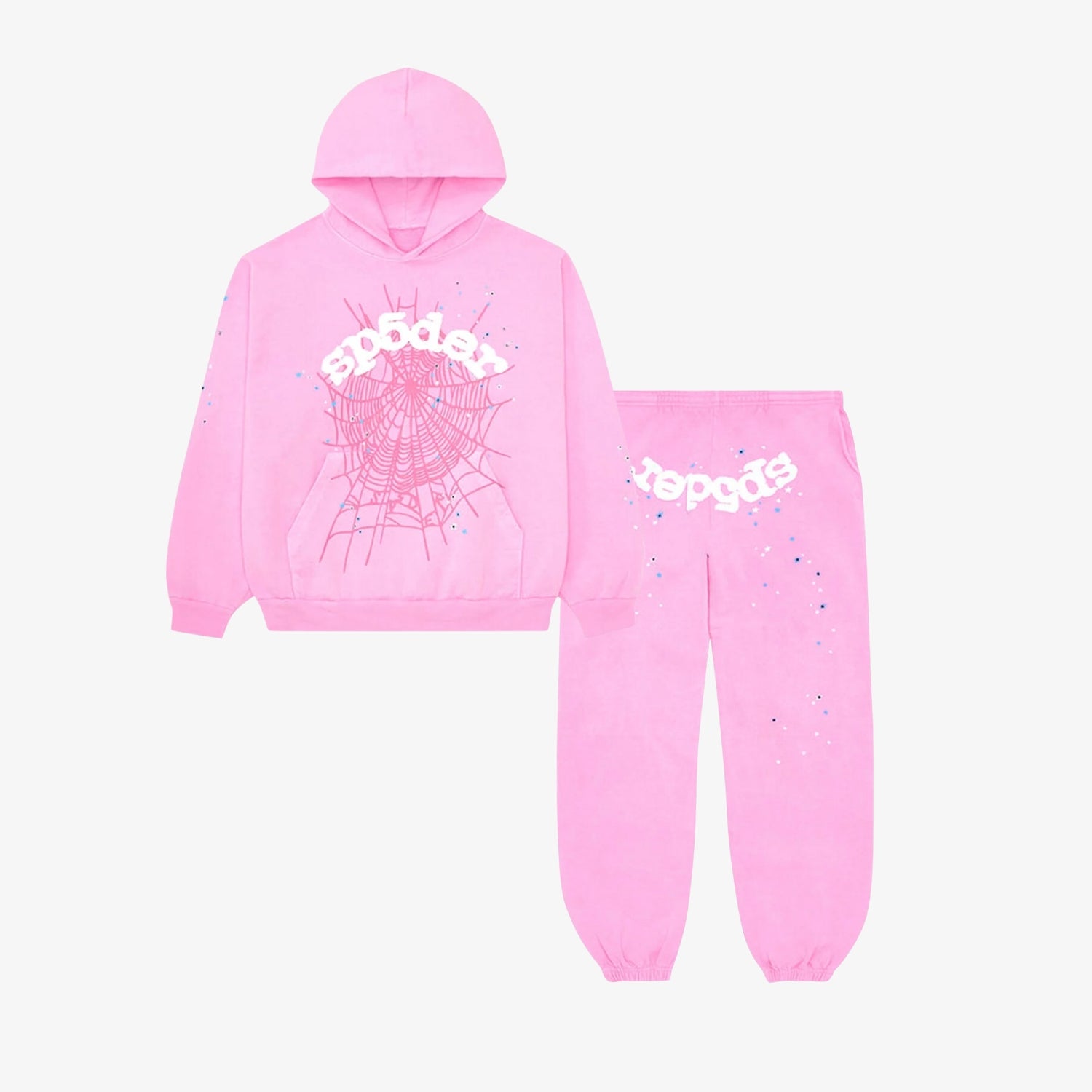 Set Hanorac & Pantaloni Sp5der "Pink Web"